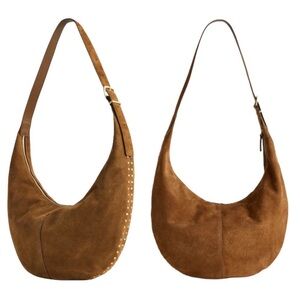 NEW Madewell The Essential Curve Shoulder Bag gold Studded aged cognac $238